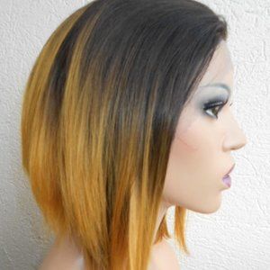Lace front dark brown/gold bob type synthetic wig